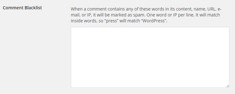 blacklist WordPress comment spam